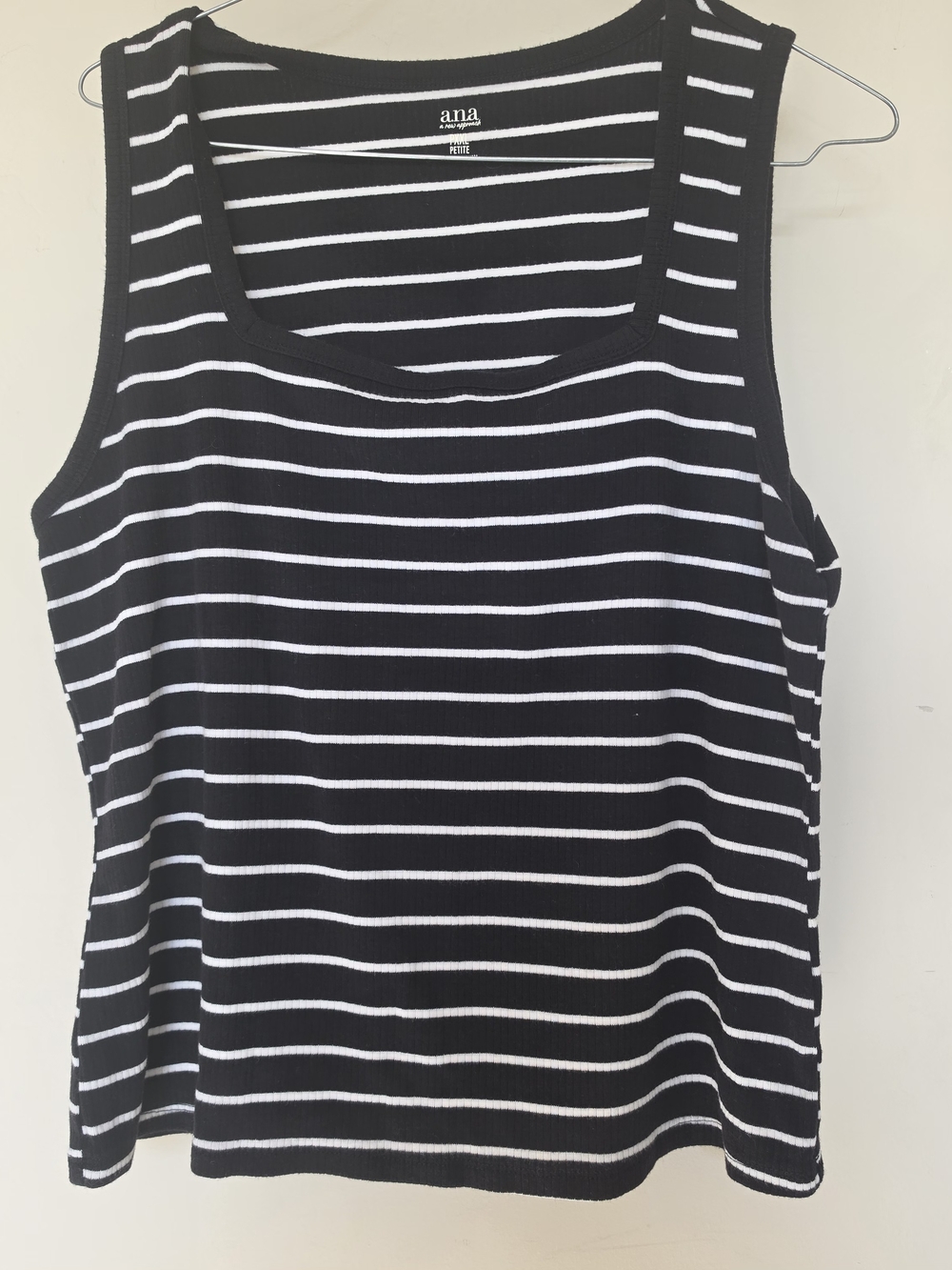 a.n.a Black & White Striped Ribbed Tank Petite 2xl